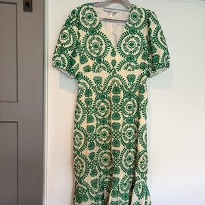 Green and ivory short sleeve midi dress